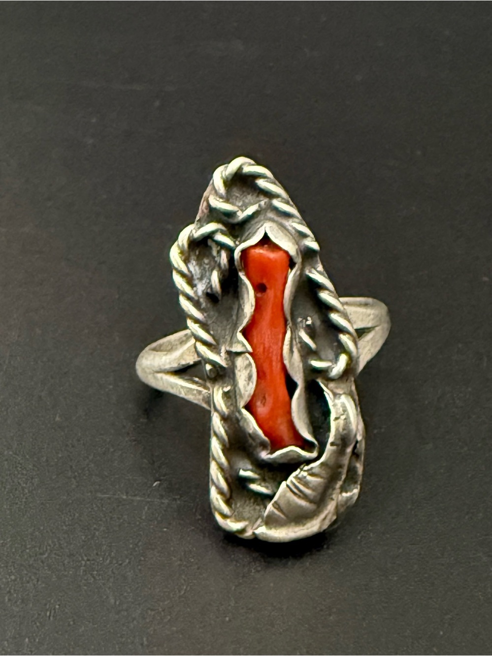 Vintage Handcrafted Native Navajo Sterling Silver Organic Red Coral Ring Size 5